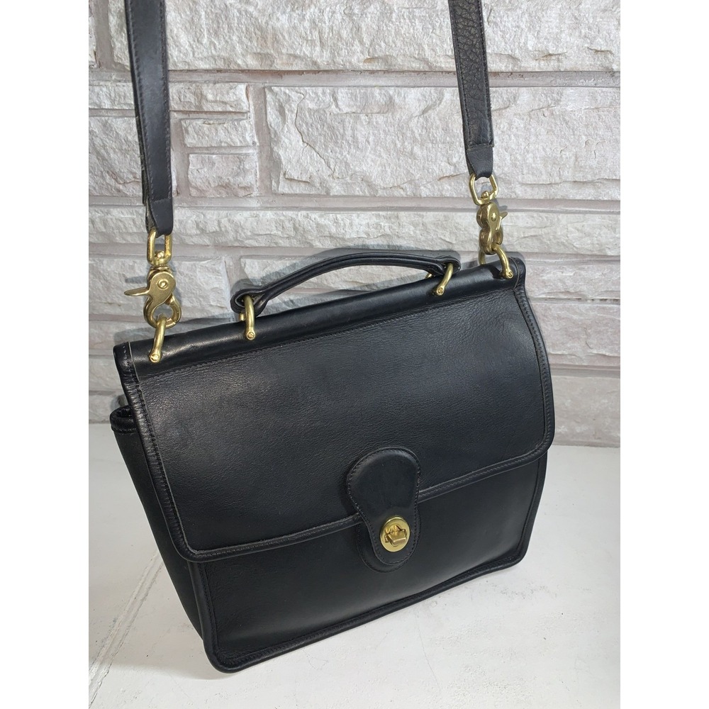 Coach Willis Bag 9927 Vintage Black Leather Crossbody Dowel Top Handle Purse - Picture 2 of 15